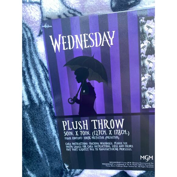 Wednesday Addams Plush Throw Blanket Purple Black 50x70 - Picture 3 of 4